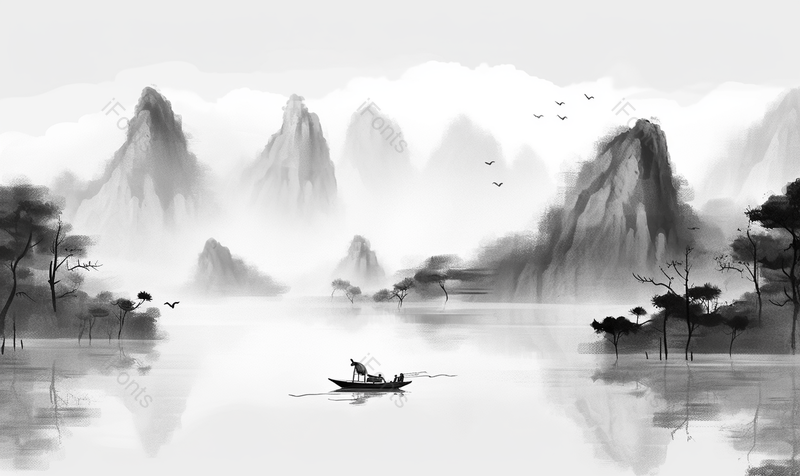 新中式抽象烟雾小舟背景山水画,插画/手绘图,插画/手绘图库,插画/手绘图下载,插画/手绘